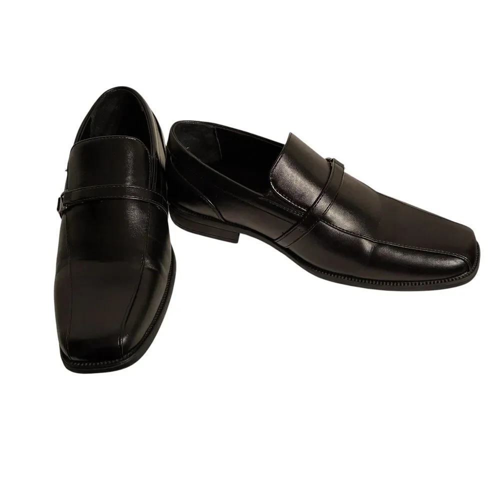 Men’s Perry Ellis Portfolio Black Faux Leather Dress Shoes W/ Square Toe. Size 6